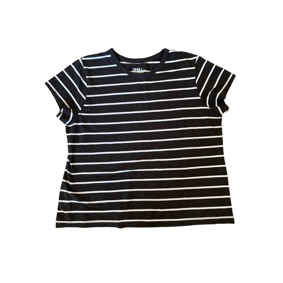 charcoal and gray striped ladies short sleeve casual top round neck XXL - Picture 5 of 7